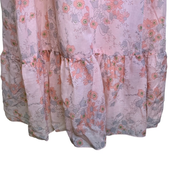 TERRI PETITES CALIFORNIA VINTAGE 1970'S PINK FLORAL ROMANTIC MAXI DRESS BOHO JP9 - Picture 2 of 9